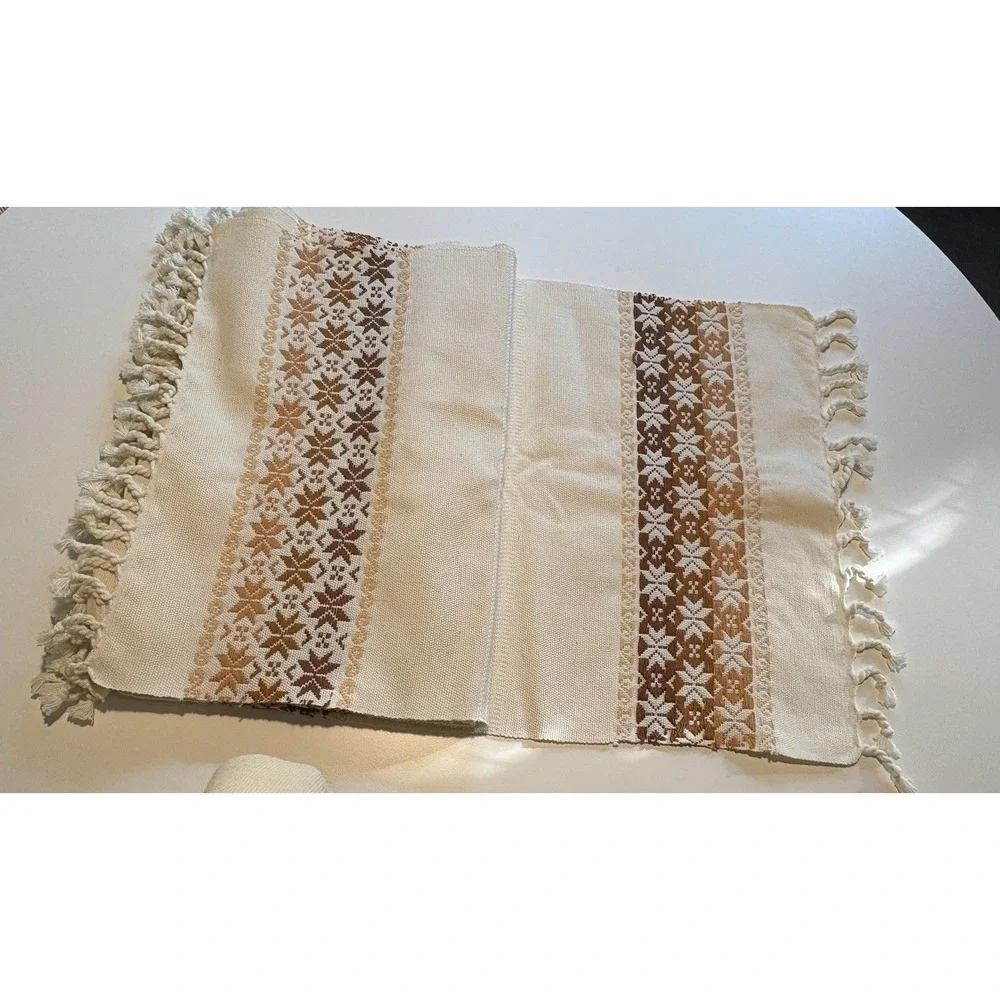 Set of 6 Vintage Woven Placemats – Reversible Brown & Tan with Fringe 22